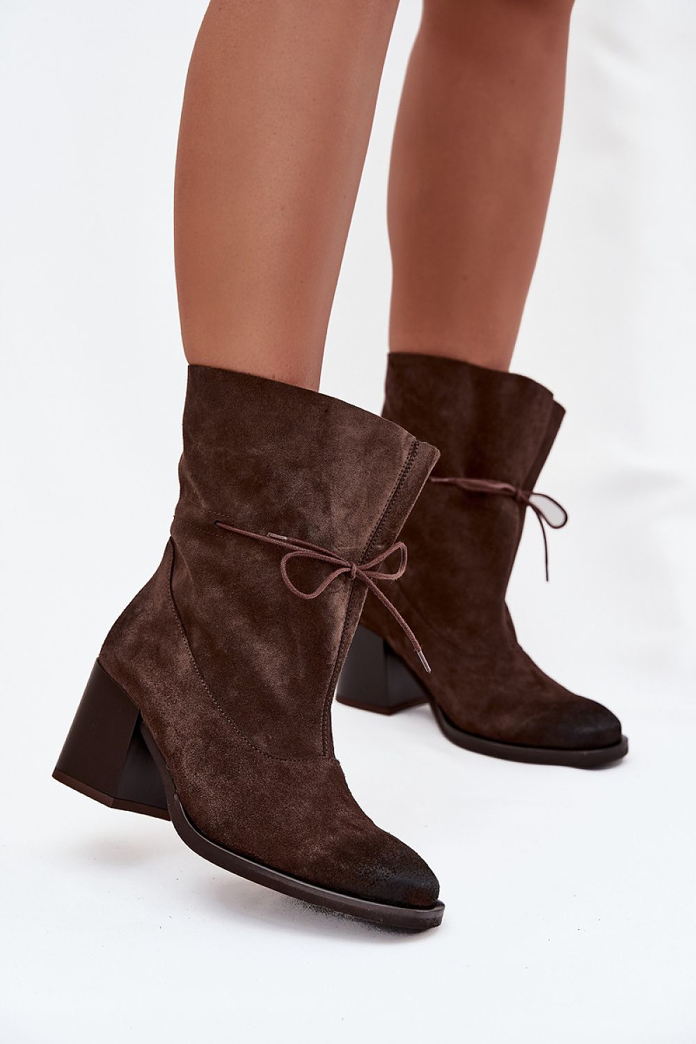 Luxury women's elegant natural suede ankle boots by Step in style featuring adjustable lace and 7.5 cm heel, perfect for sophisticated outfits.