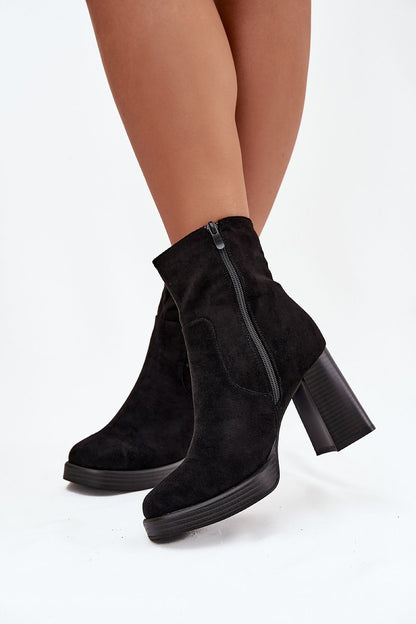 Fashionable women's faux suede ankle boots with a stable column heel by Step in Style, ideal for both casual and elegant occasions.