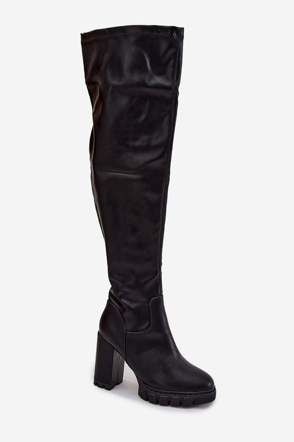 Step in Style Luxury Women's Over-The-Knee Heel Boots with 10.5cm heel, showcasing elegant slip-on design and perfect for pairing with dresses or skirts.