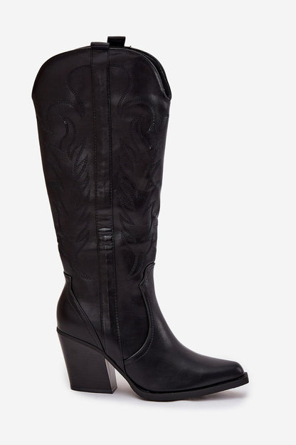 Chic Women's Cowboy Boots in eco-leather from Step in Style, designed with a convenient zipper and rich foam lining for ultimate comfort.