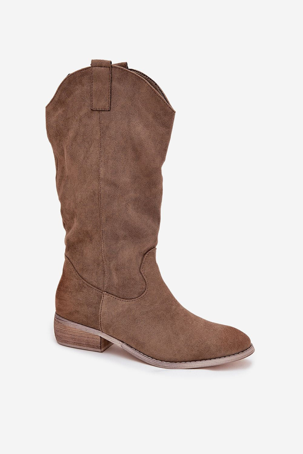 Chic women's almond toe eco suede cowboy style boots featuring a casual gathering and zipper, designed for versatility by Step in Style.