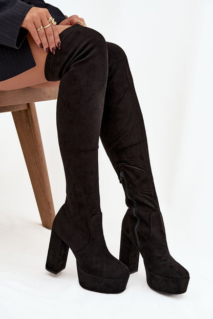 Elegant women's over-the-knee heel boots crafted from eco suede by Step in Style, featuring a stylish design, stable column heel, and a flattering long shaft.