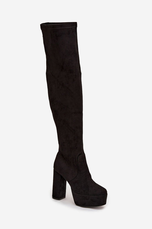 Chic eco suede over-the-knee heel boots for women by Step in Style, showcasing a luxurious appearance with comfortable slip-on design and side zipper for easy wear.