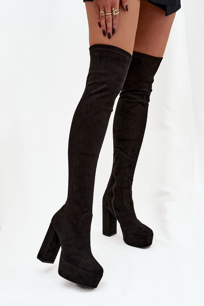 Elegant over-the-knee eco suede heel boots for women by Step in Style, featuring a 12 cm column heel, perfect for adding a touch of luxury to any outfit.