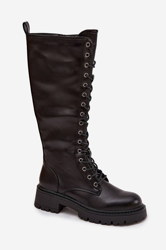 Luxurious eco leather thigh-high combat boots, combining trendy aesthetics with comfort, offered by Step in Style, designed to enhance your wardrobe.