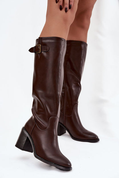 Elegant women's eco leather heel boots by Step in Style, featuring a stylish zipper and decorative buckle, perfect for cooler days.