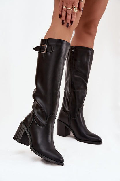 Versatile women's eco leather boots with zipper closure and decorative buckle by Step in style, ideal for both everyday wear and elegant outfits.