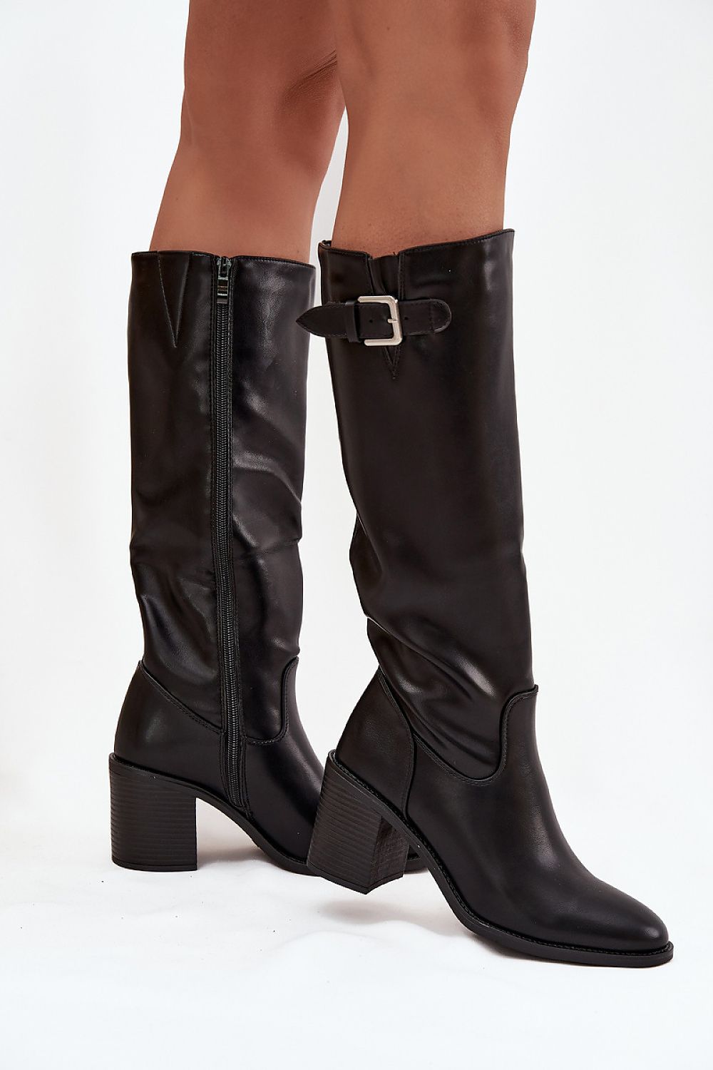 Women's eco leather heel boots with rounded toes and stable pillar heel by Step in style, embodying sophistication and comfort for any occasion.