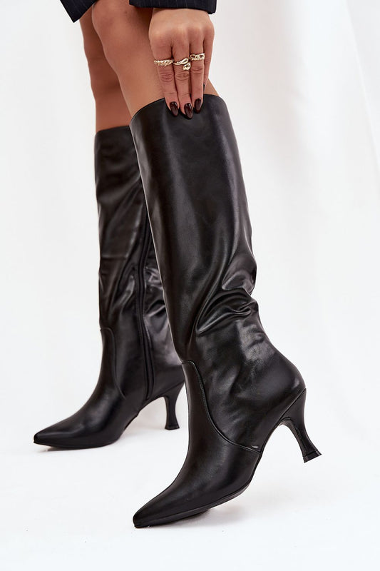 Elegant Women's eco leather stiletto heel boots with side zipper by Step in Style, showcasing a chic design perfect for sophisticated and evening wear. Available in sizes EU 36-41.