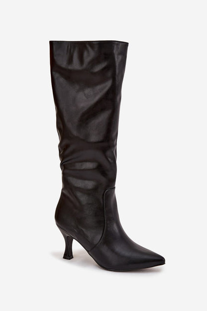 Close-up of Luxury Women's Eco Leather Stiletto Heel Boots by Step in Style, highlighting the exquisite craftsmanship and chic pointed toe.