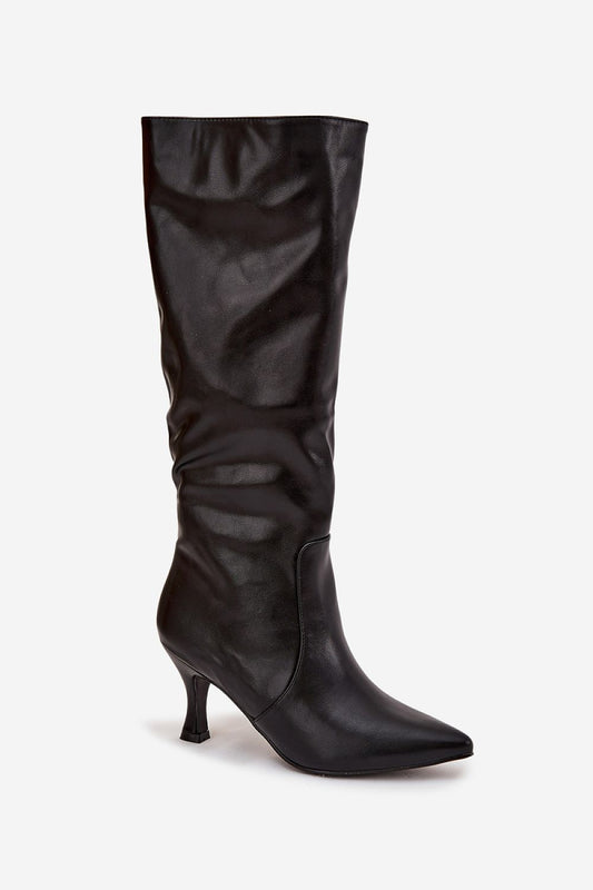 Close-up of Luxury Women's Eco Leather Stiletto Heel Boots by Step in Style, highlighting the exquisite craftsmanship and chic pointed toe.
