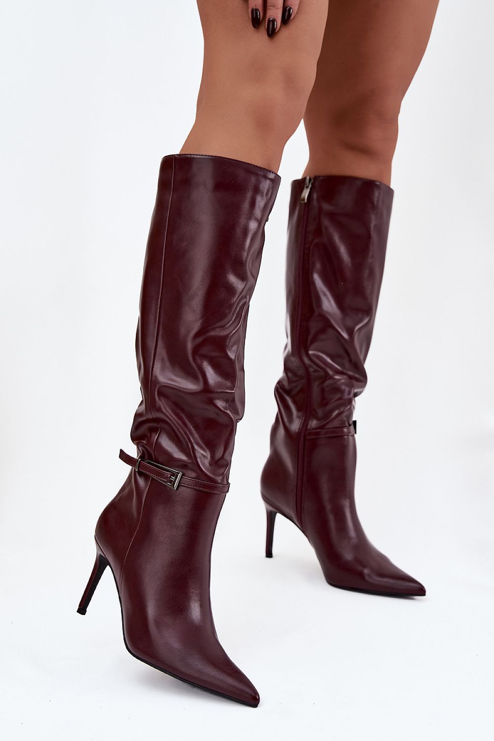 Elegant Eco Leather Women's Heel Boots with Zipper and Pointy Toes, designed by Step in Style, showcasing a slender heel and refined silhouette for a luxurious feminine look.
