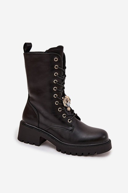 Elegant block heel workery boots in eco leather for women by Step in style, showcasing a trendy lace-up design and zipper for ease of wear, ideal for modern fashion.