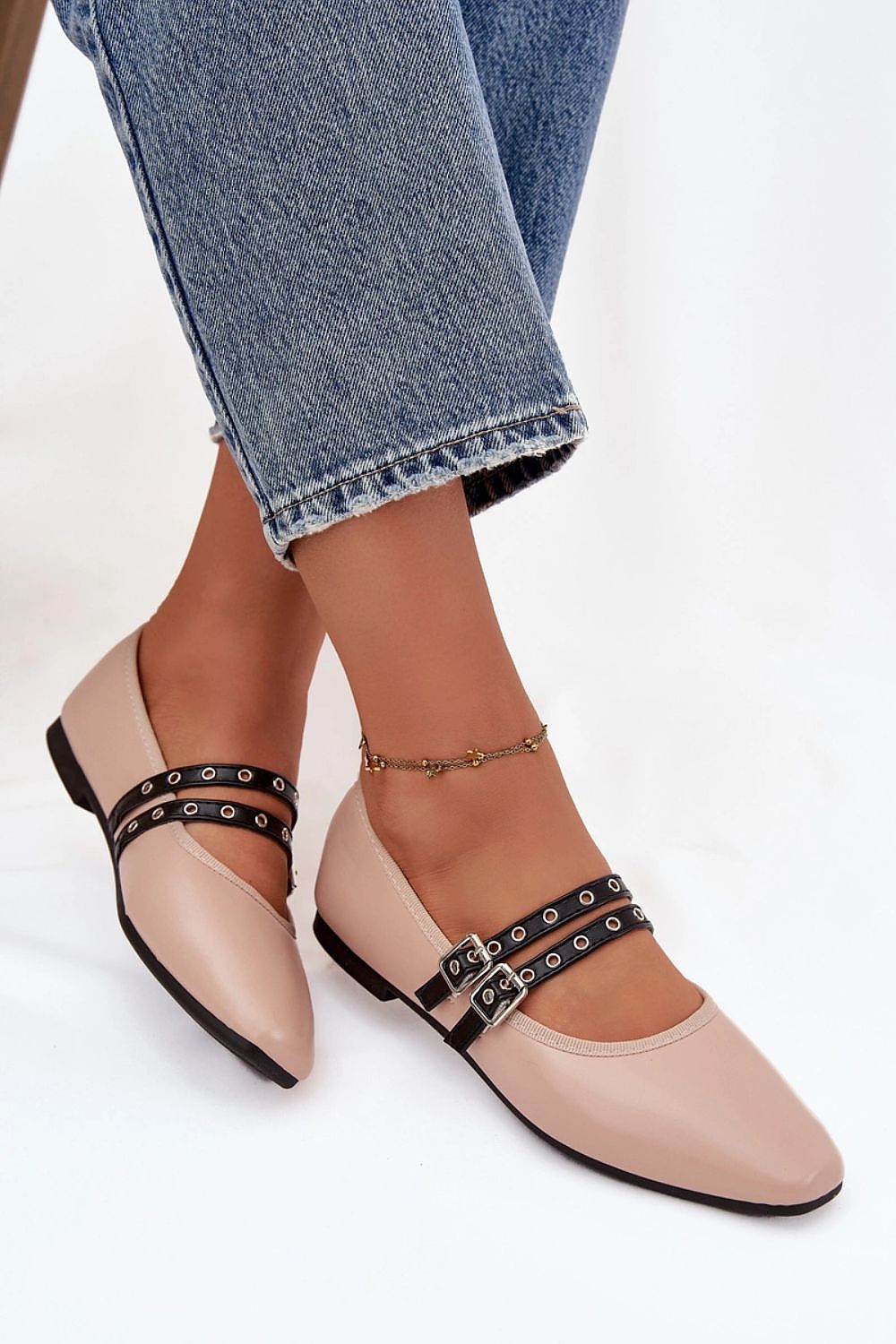 Chic luxury ballerina flats made from eco leather by Step in Style, featuring a subtle heel and exquisite straps for a perfect blend of style and comfort.