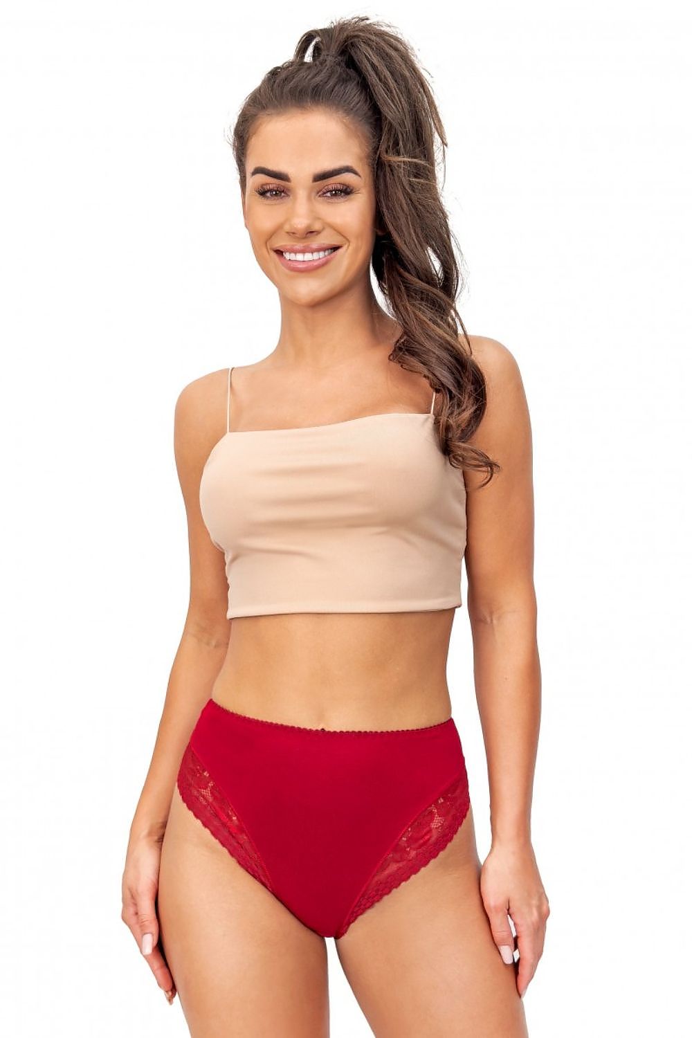 Donna women's high waist viscose briefs showcased from the front, accentuated with delicate lace for ultimate sophistication.
