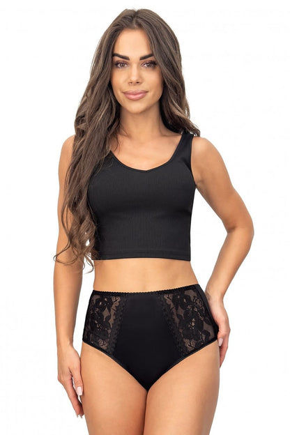 Elegant women's high-waisted viscose briefs by Donna, emphasizing luxury and comfort through lace inserts and quality craftsmanship.
