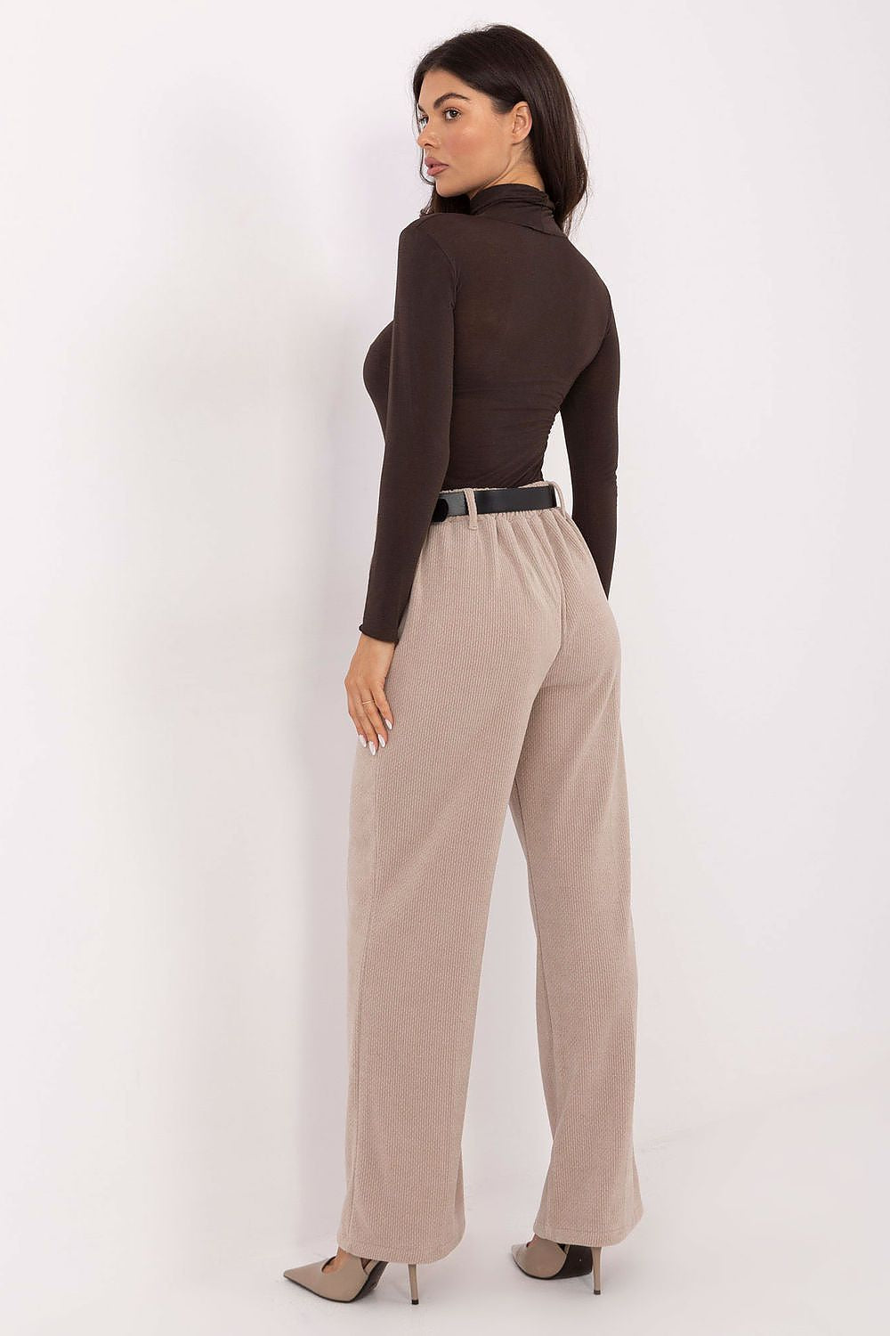 Elegant Women's Wide Leg Corduroy Trousers from Italy Moda featuring a high waist and pockets in soft polyester blend fabric.