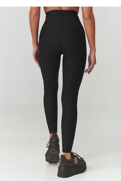 High waist women's leggings by Makadamia in a sophisticated ribbed style, designed to accentuate the figure while providing superior comfort for everyday wear.