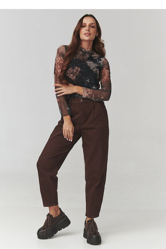 Elegant floral print blouse with turtleneck by Makadamia, showcasing stylish design and silhouette-enhancing fit suitable for any occasion.