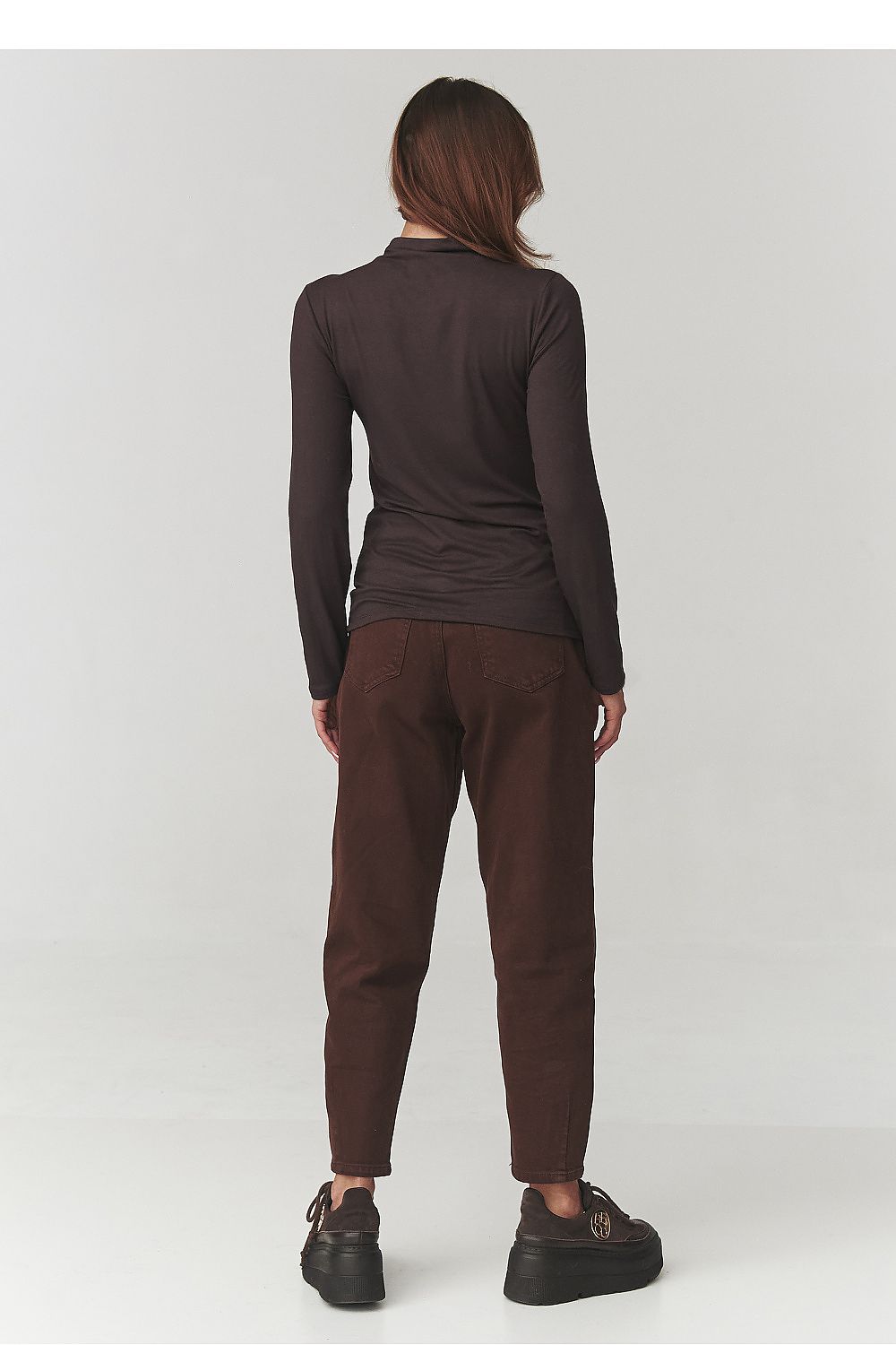 Stylish turtleneck blouse by Makadamia in deep chocolate, made from soft, comfortable material for all-day wear.