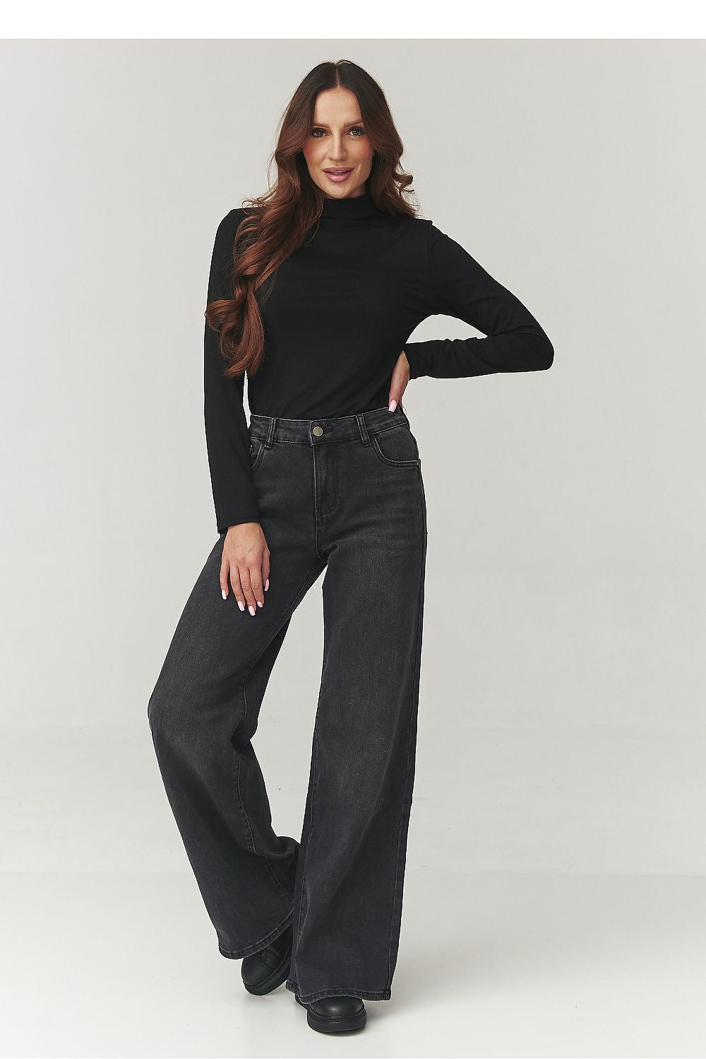 Deep chocolate Women's Turtleneck Blouse by Makadamia, crafted from soft materials, perfect layering item for luxurious outfits.