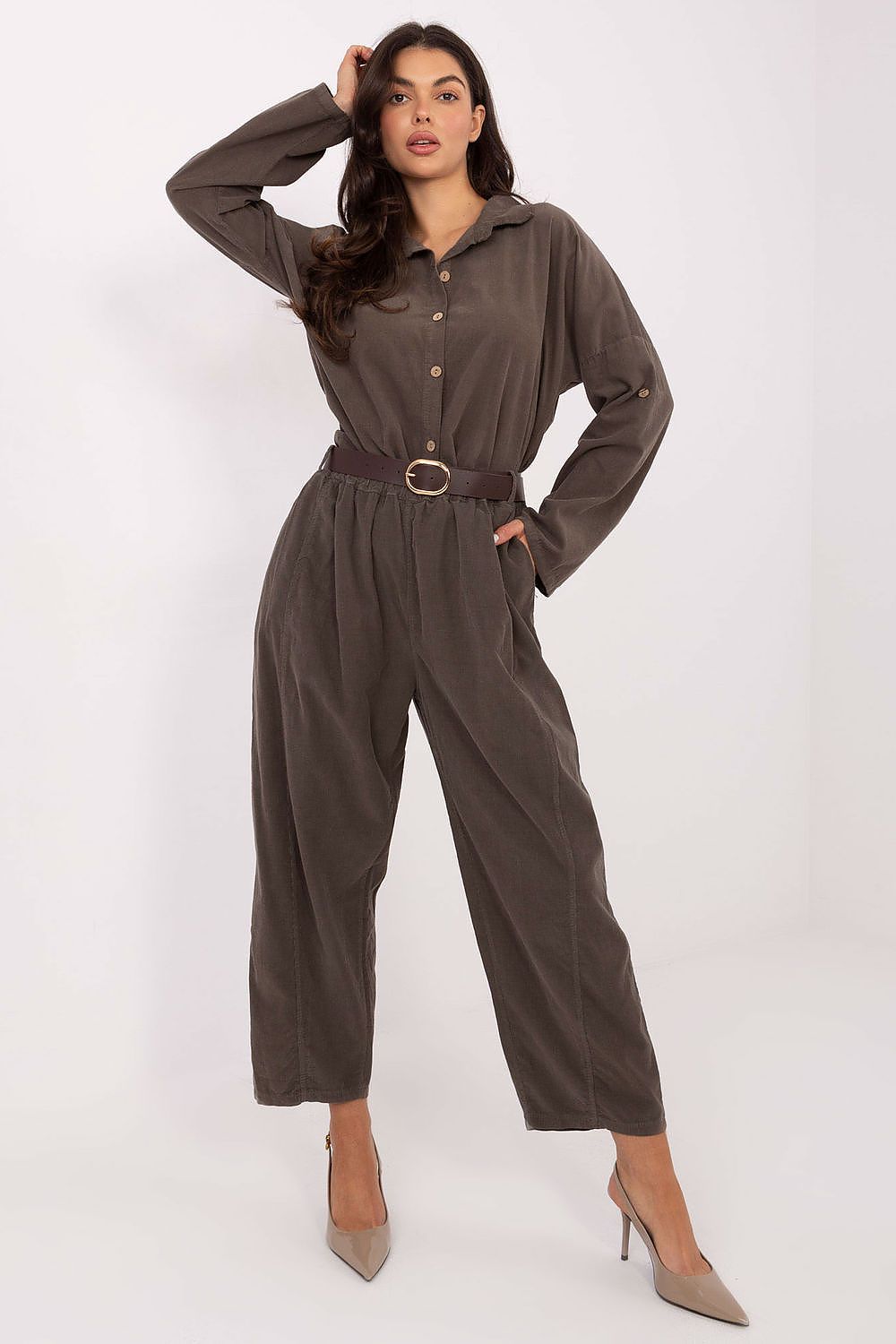 Italy Moda Women's High Waist Loose Fit Trousers in soft polyester, showcasing comfort and style for elegant casual wear.