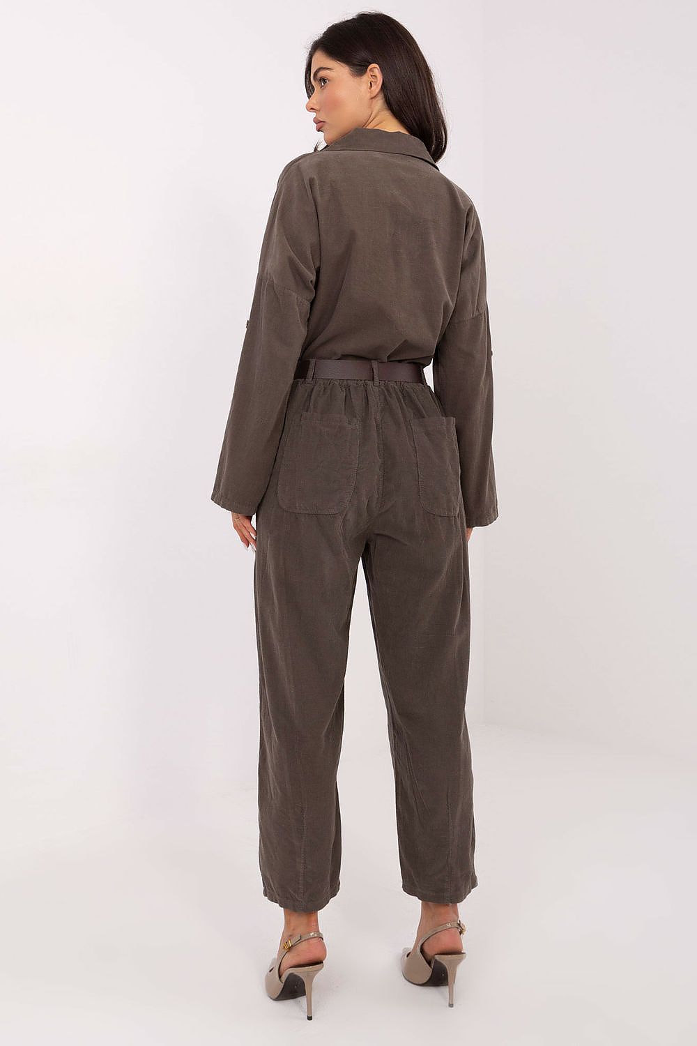 Italy Moda Women's High Waist Trousers with wide legs, featuring a fashionable belt and practical pockets, perfect for chic everyday outfits.