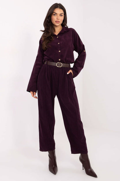 Elegant high waist loose fit trousers for women featuring spacious side and back pockets, designed by Italy Moda.