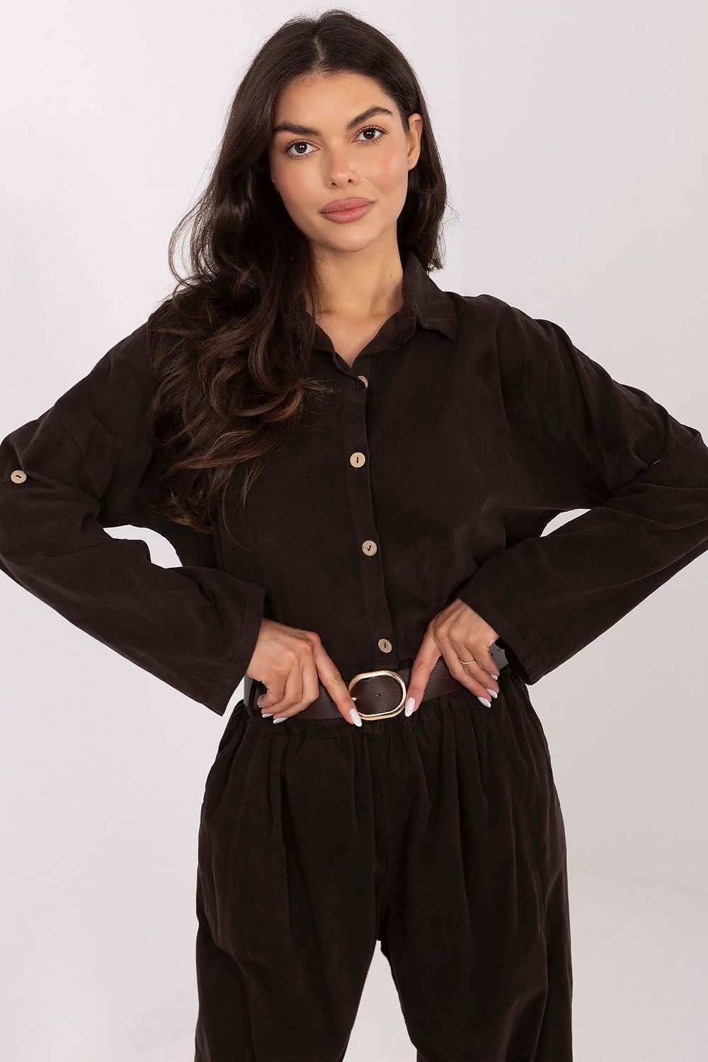 Luxury women's long sleeve corduroy shirt by Italy Moda, showcasing casual elegance in EU size 0, perfect for stylish everyday wear.