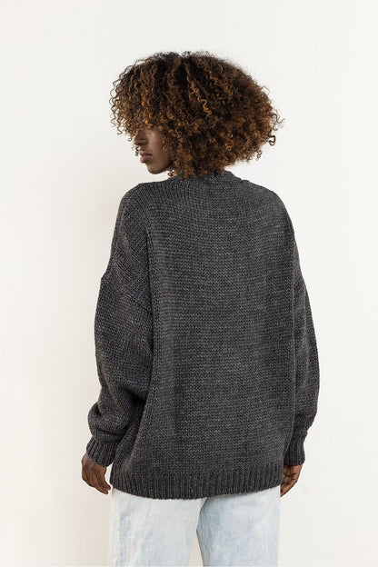 Elegant V-Neck Wool Blend Cardigan for Women, crafted by Awama in Poland, showcasing a basic cut with pockets, perfect for autumn and winter seasons.