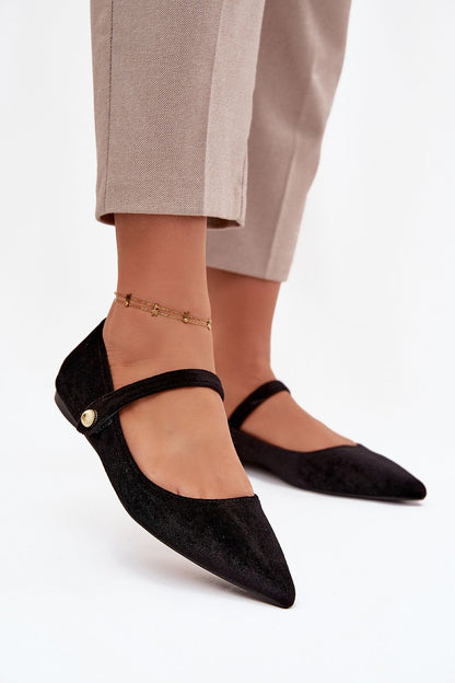 Elegant velvet ballet flats for women by Step in Style, featuring pointed toes and a stylish Velcro strap for a luxurious look and comfortable fit.