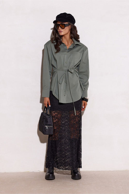 Elegant long sleeve cotton blend shirt by Roco Fashion, showcasing a classic cut and sophisticated style, ideal for office or evening wear.