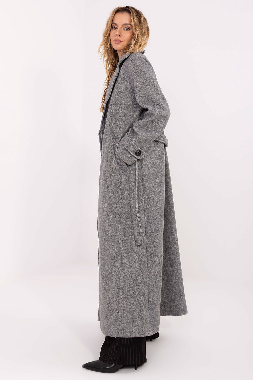 Luxury women's long coat by Factory Price with a wide collar, inset pockets, and a flattering fit for casual and formal wear.