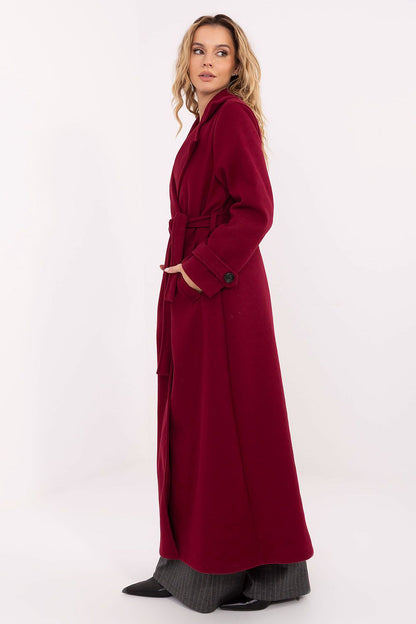 Beautiful long polyester coat with a wide collar by Factory Price, designed for women seeking both elegance and comfort in their wardrobe.