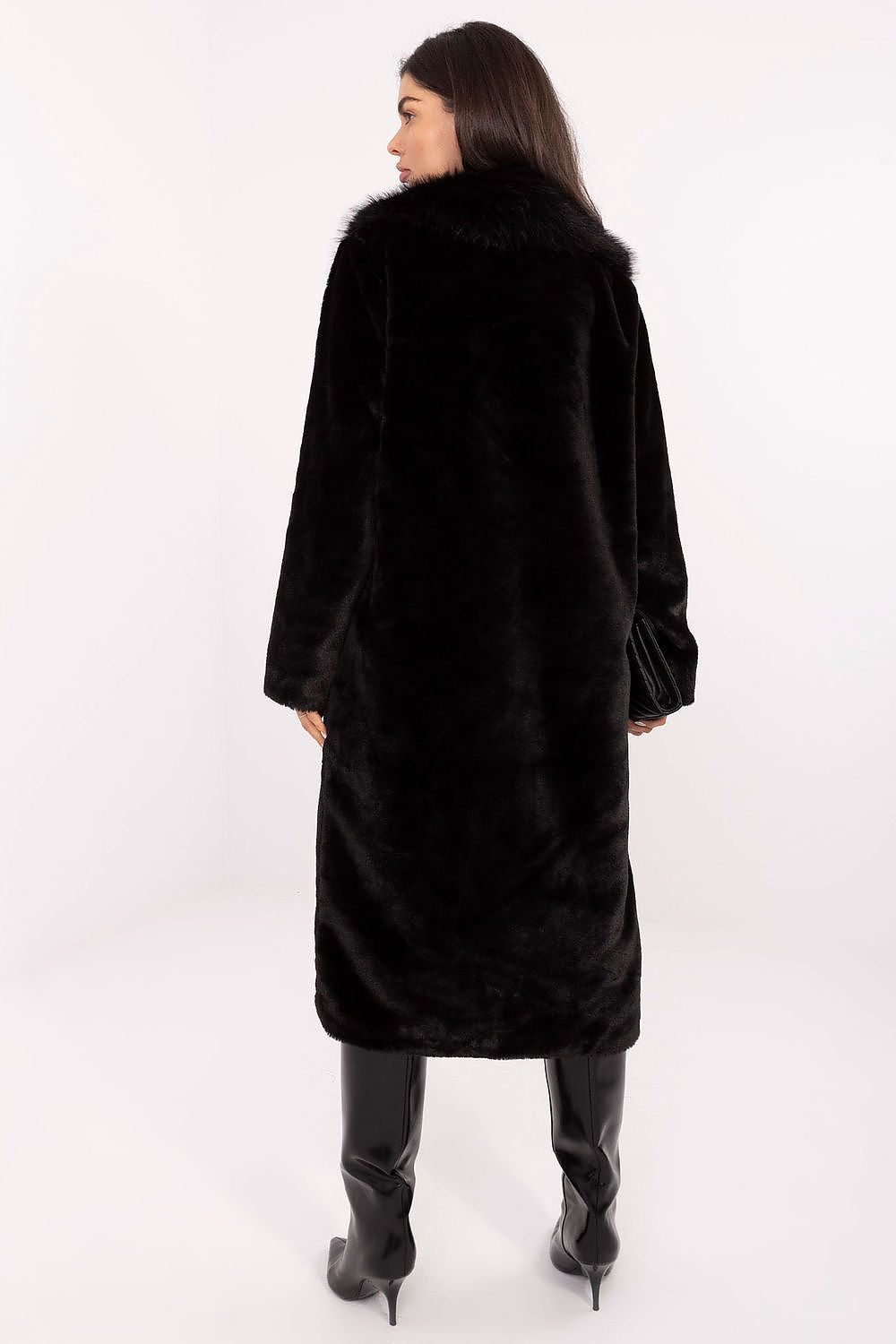 Elegant women's long fur-trimmed coat with collar by Factory Price, showcasing luxurious comfort and timeless style for autumn-winter wear in size EU 0.