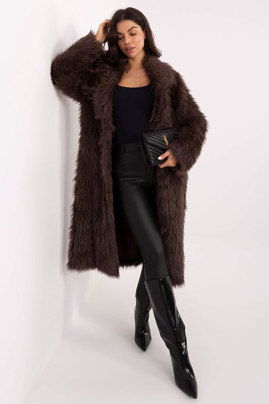 Elegant Women's Long Fur Coat in size EU 0, crafted from luxurious polyester, showcased by Factory Price for autumn and winter chic style.
