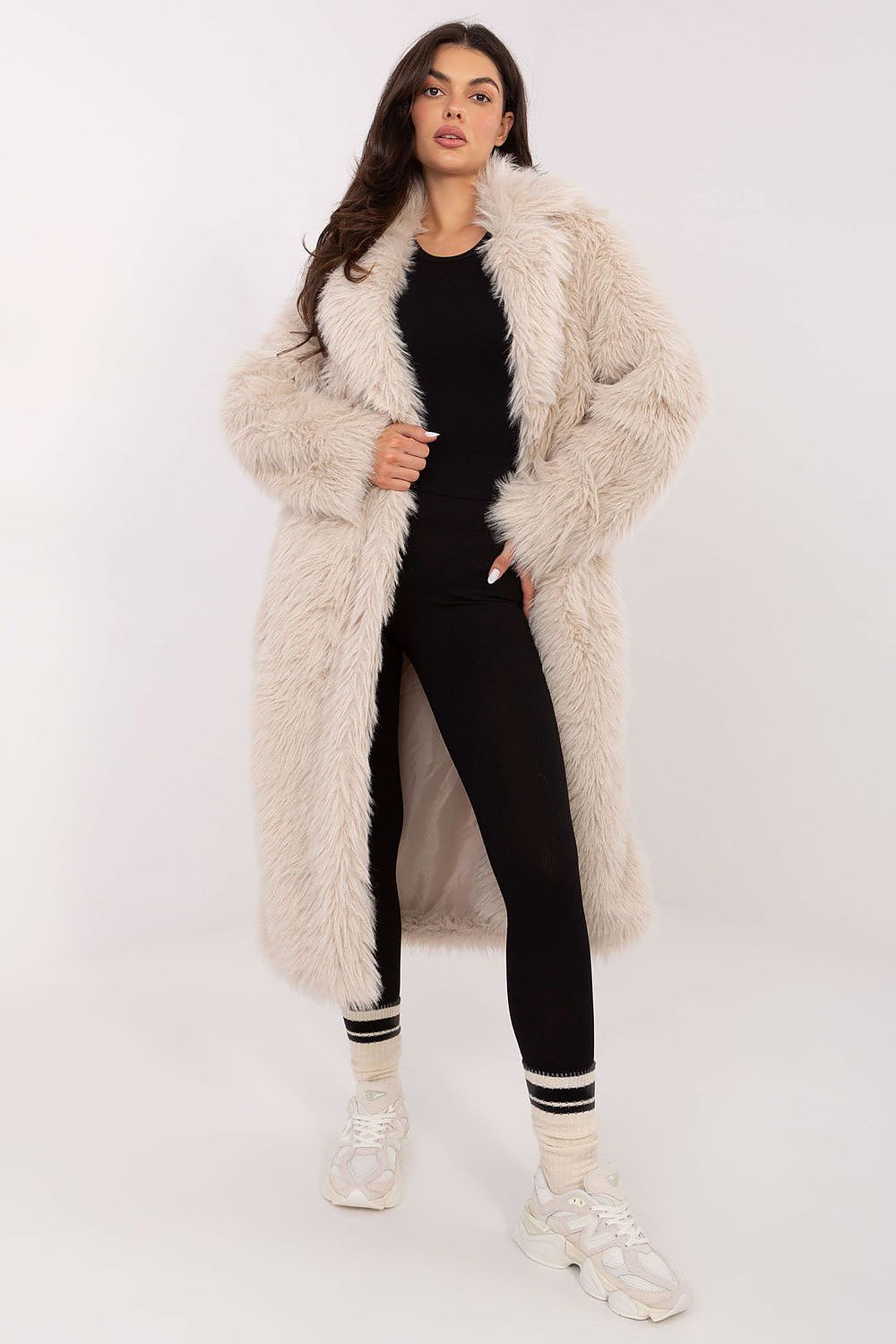 Autumn and winter women's long fur coat in elegant EU 0 size, luxurious polyester from Factory Price, perfect for formal or casual occasions.