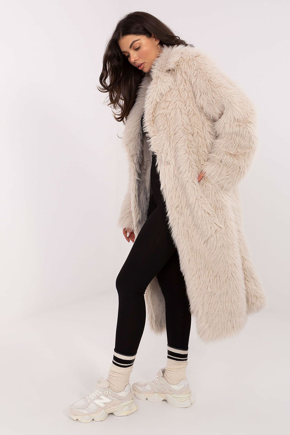 Elegant women's long fur coat by Factory Price, made from luxurious polyester, perfect for autumn and winter styling in EU size 0.