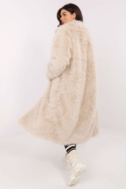 Chic long sleeve fur coat with snap closure and lining by Factory Price, showcasing sophisticated fashion for women in chilly seasons.