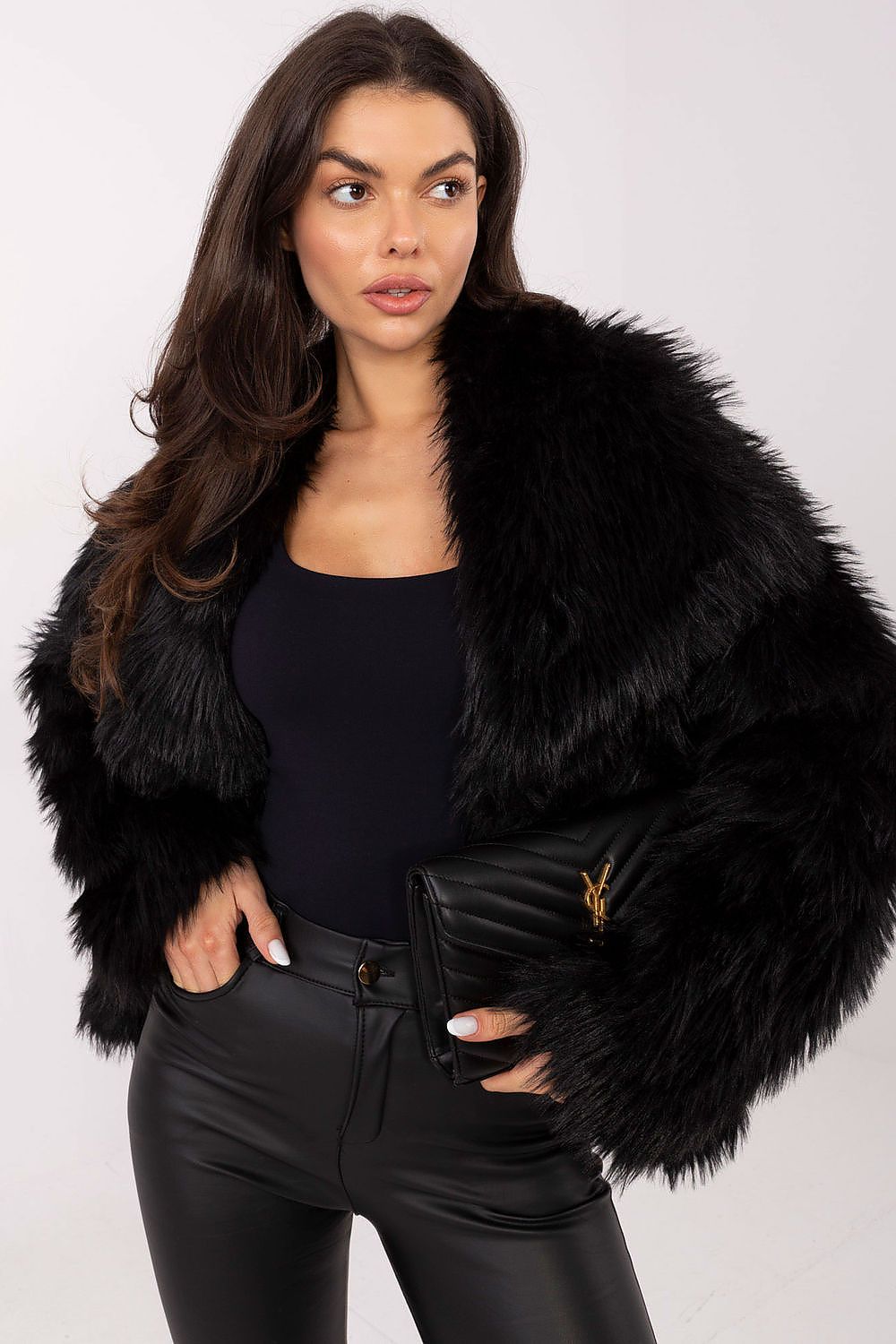 Luxury Women's Fur Jacket by Factory Price, crafted from 100% polyester with a delicate sheen, featuring elegant slip pockets, perfect for autumn-winter styling.