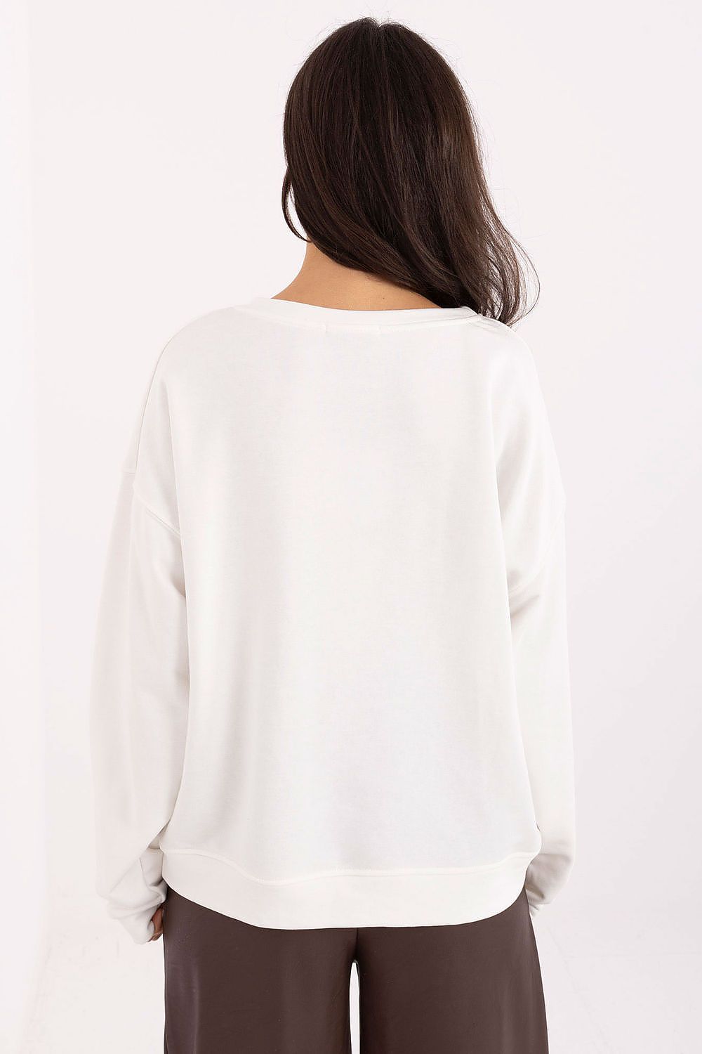 Close-up view of the comfort-fit Cotton-Blend Sweatshirt for women from Factory Price, highlighting soft fabric and chic round neckline.
