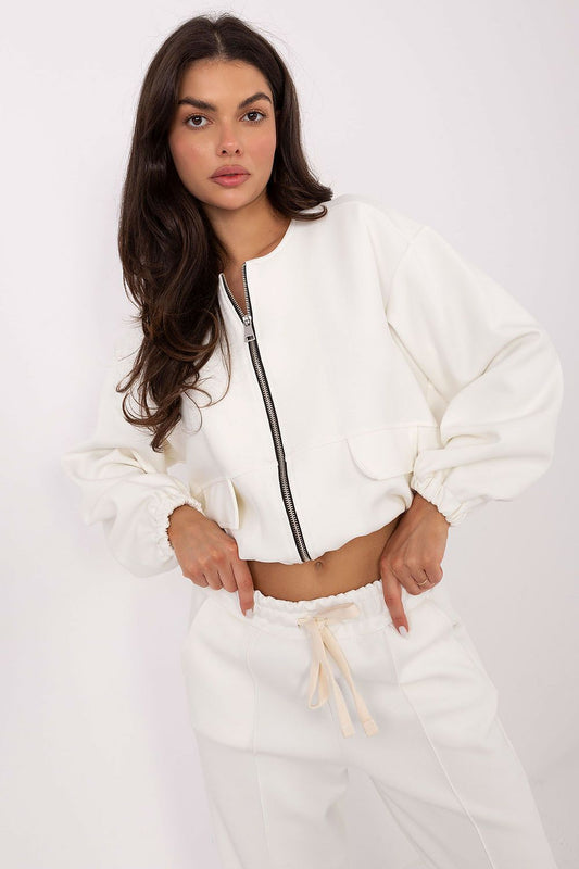 Luxury women's casual sweatshirt from Factory Price featuring elegant puffy sleeves and a zip fastening - ideal for stylish everyday wear.