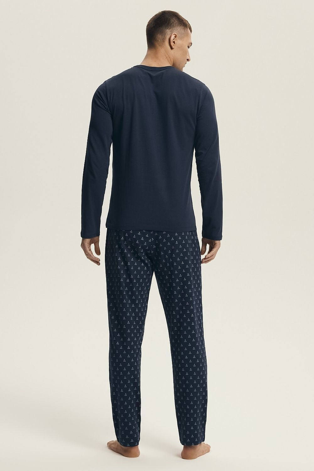 Stylish long pants of the Luxury Men's Cotton Pyjamas Set by Henderson, showcasing an eye-catching print and wide elastic waistband.