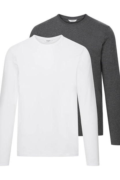 Luxurious Henderson Men's Classic Long Sleeve Undershirt 2-Pack, made from soft cotton and spandex, showcasing elegant design and superior comfort, perfect for every modern man's wardrobe.