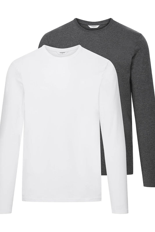 Luxurious Henderson Men's Classic Long Sleeve Undershirt 2-Pack, made from soft cotton and spandex, showcasing elegant design and superior comfort, perfect for every modern man's wardrobe.