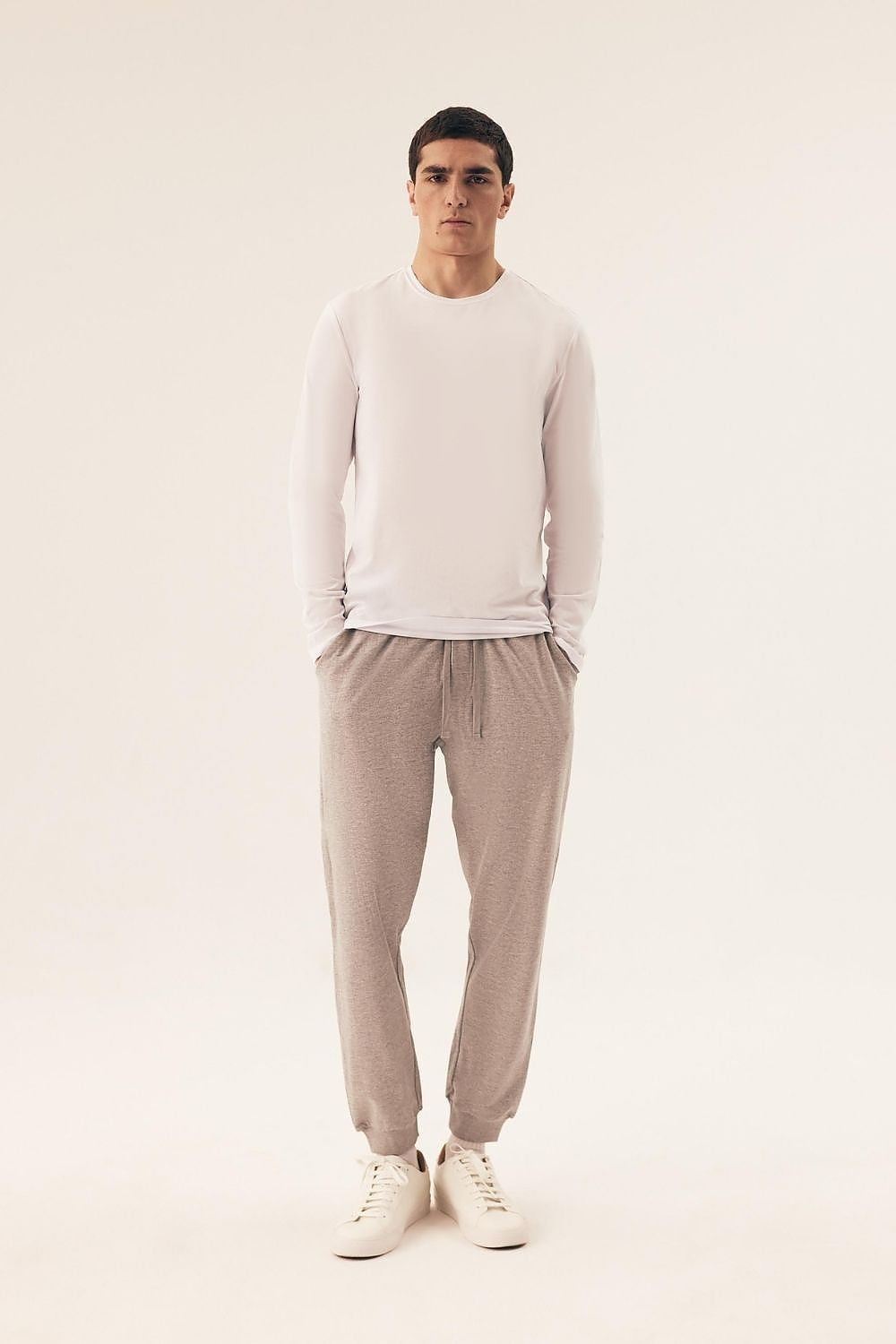 Close-up of Henderson's premium quality fabric used in Men's Long Sleeve Cotton Spandex Undershirt, featuring a blend of cotton and spandex for a luxurious feel.