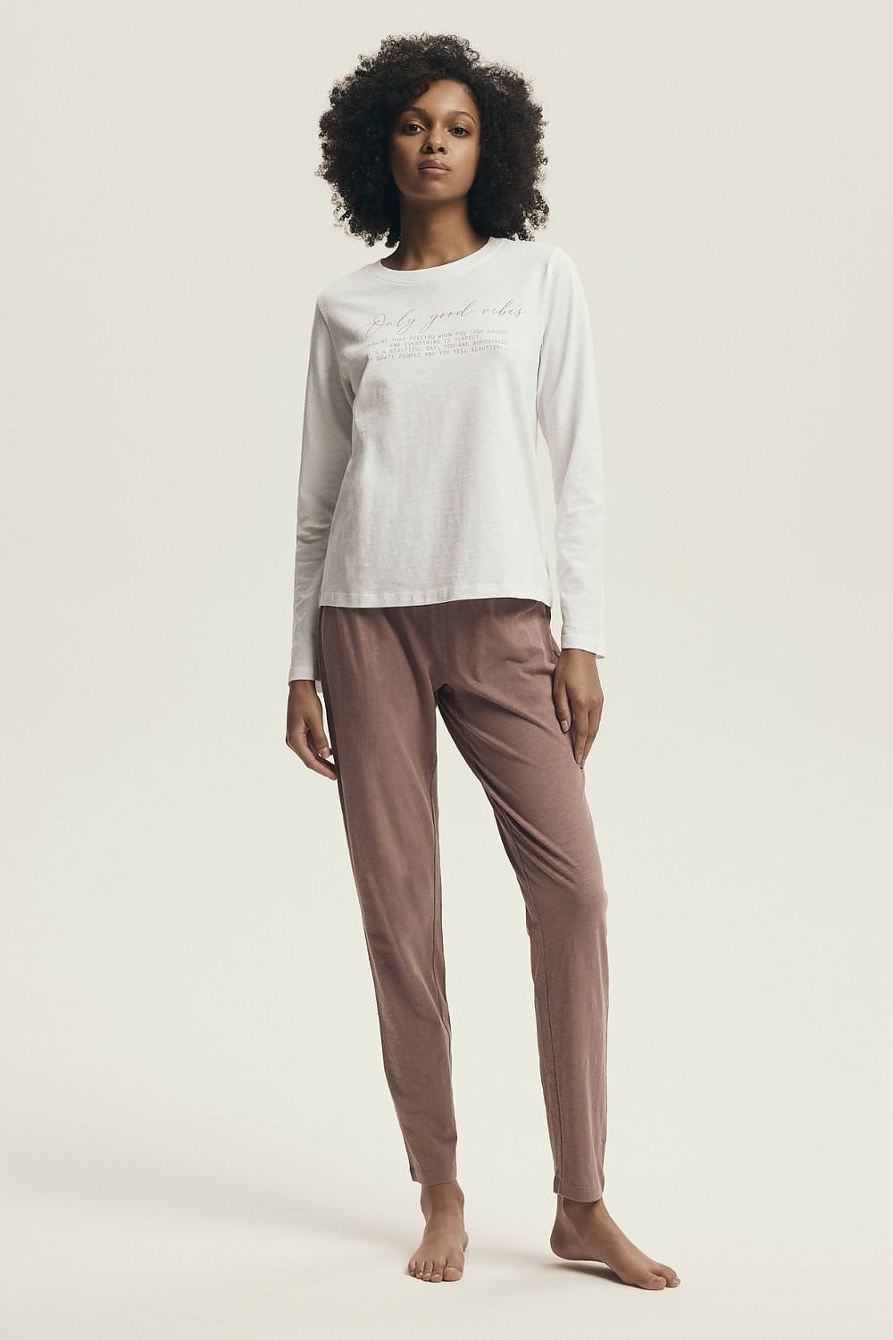 Luxury women's cotton pyjama set by Henderson featuring 3/4 length pants and sleeves, designed for comfort and breathability, ideal for a stylish sleepwear collection.