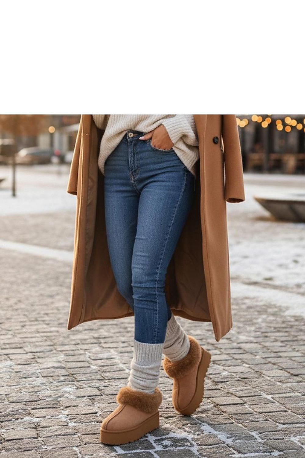 Close-up of Deesi Women's dark beige snow boots with soft fur lining, capturing luxury and comfort, by Solea.