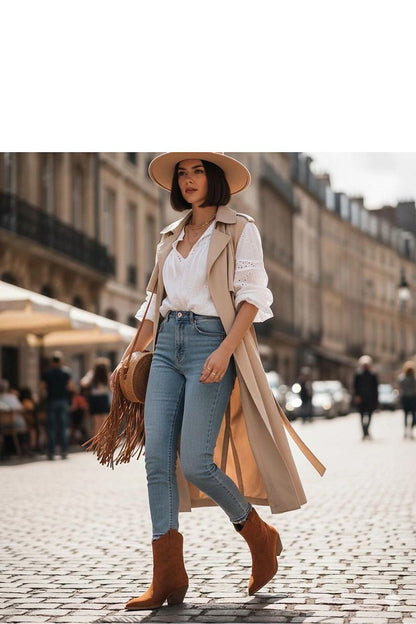 Elegant Solea heeled ankle boots in stylish brown suede, showcasing the unique Alka cowboy boot design for women, perfect for elevating any outfit with luxury.