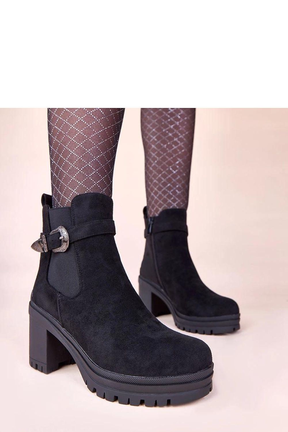Elegant black ankle boots by Solea, model Gwella, featuring a decorative buckle and 8cm heel, perfect for any stylish outfit.